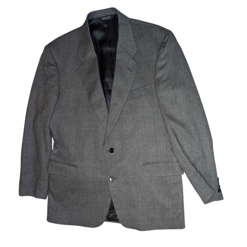 Evan-Picone Sport Coat Mens 42L Gray Silk Wool Blend Herringbone Blazer Jacket